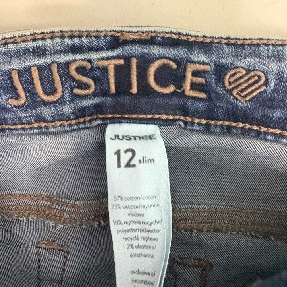 Justice Girls Jeans Size 12 Slim Blue Wash Distressed Slim Fit Pants NWT